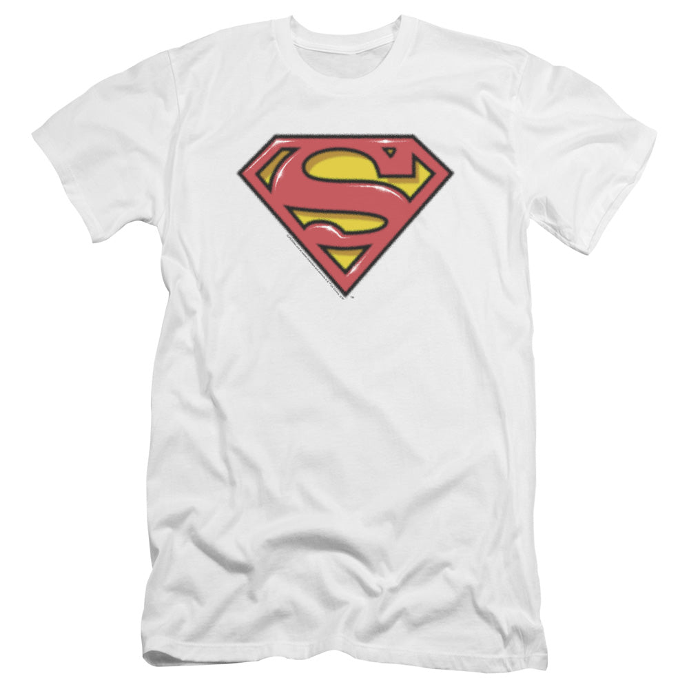 Superman Airbrush Shield Premium Bella Canvas Slim Fit Mens T Shirt White