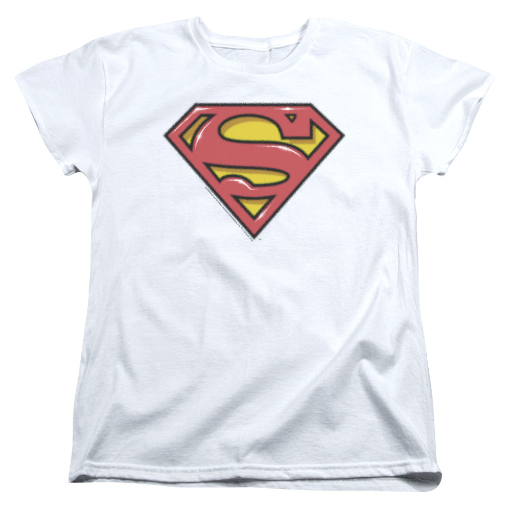 Superman Airbrush Shield Womens T Shirt White