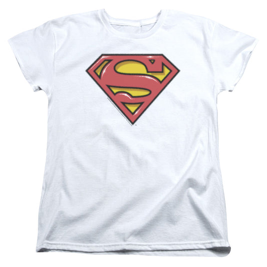 Superman Airbrush Shield Womens T Shirt White