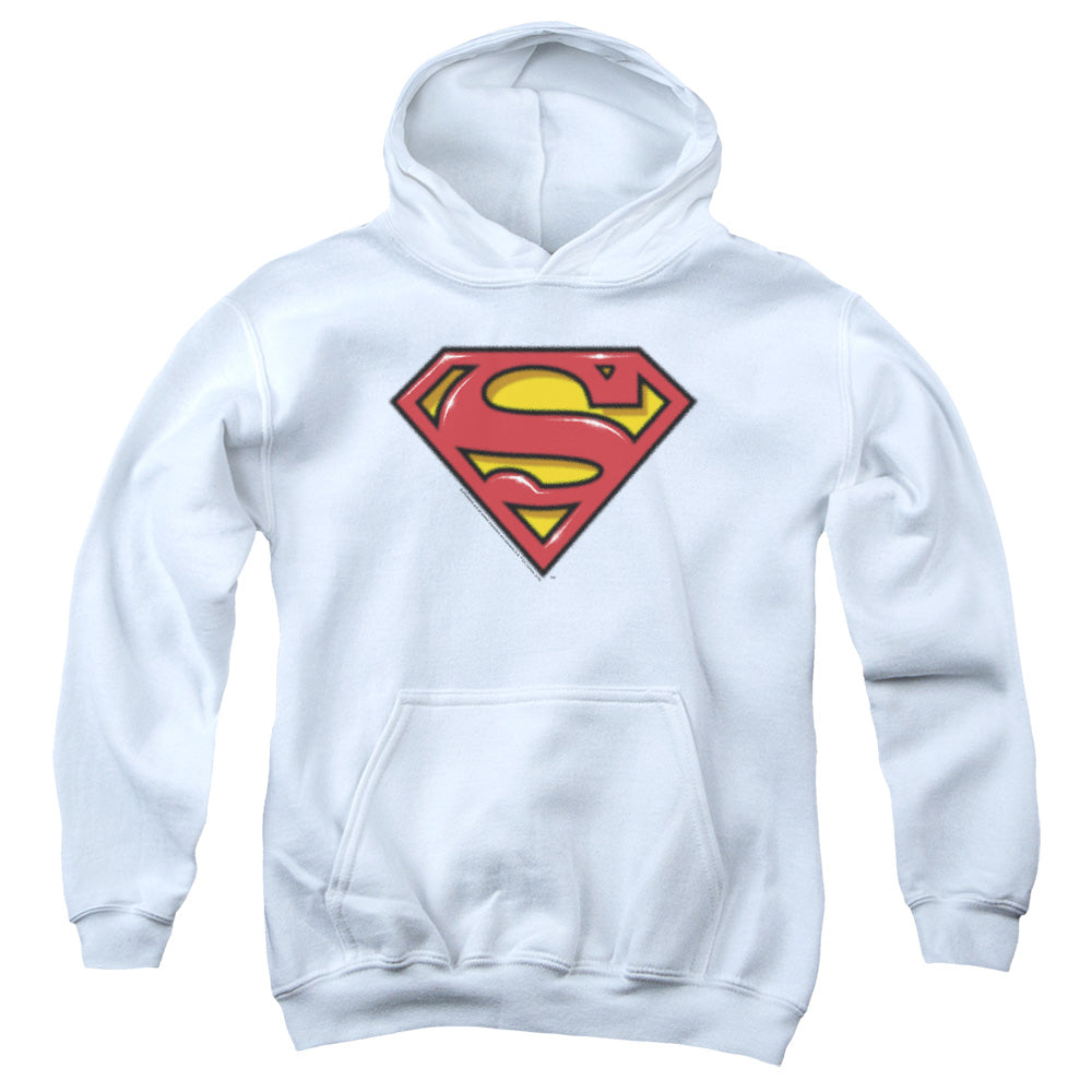 Superman Airbrush Shield Kids Youth Hoodie White