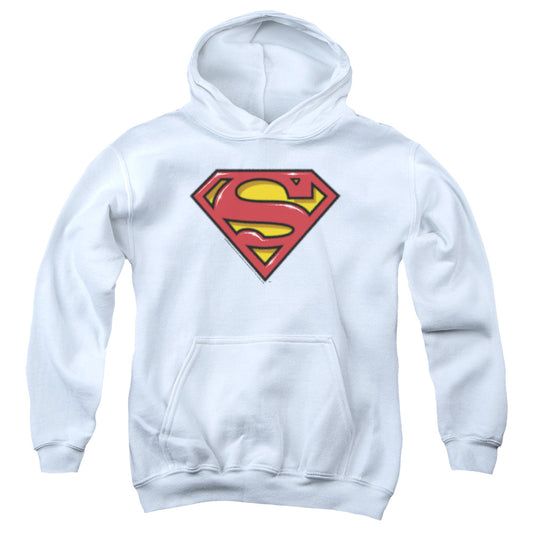 Superman Airbrush Shield Kids Youth Hoodie White