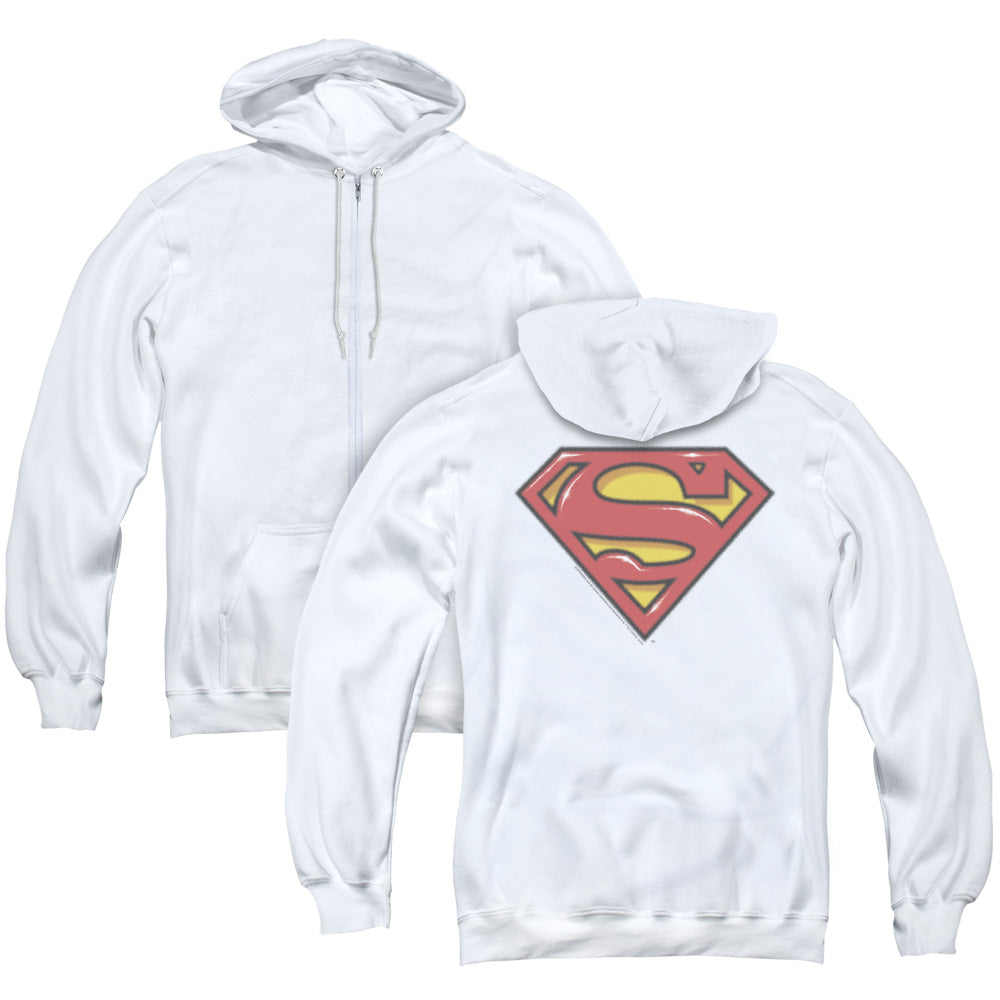 Superman Airbrush Shield Back Print Zipper Mens Hoodie White