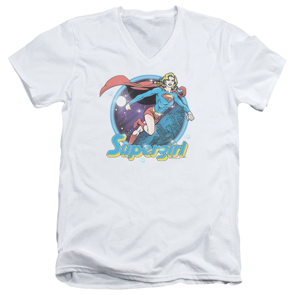 Superman Supergirl Airbrush Mens Slim Fit V Neck T Shirt White