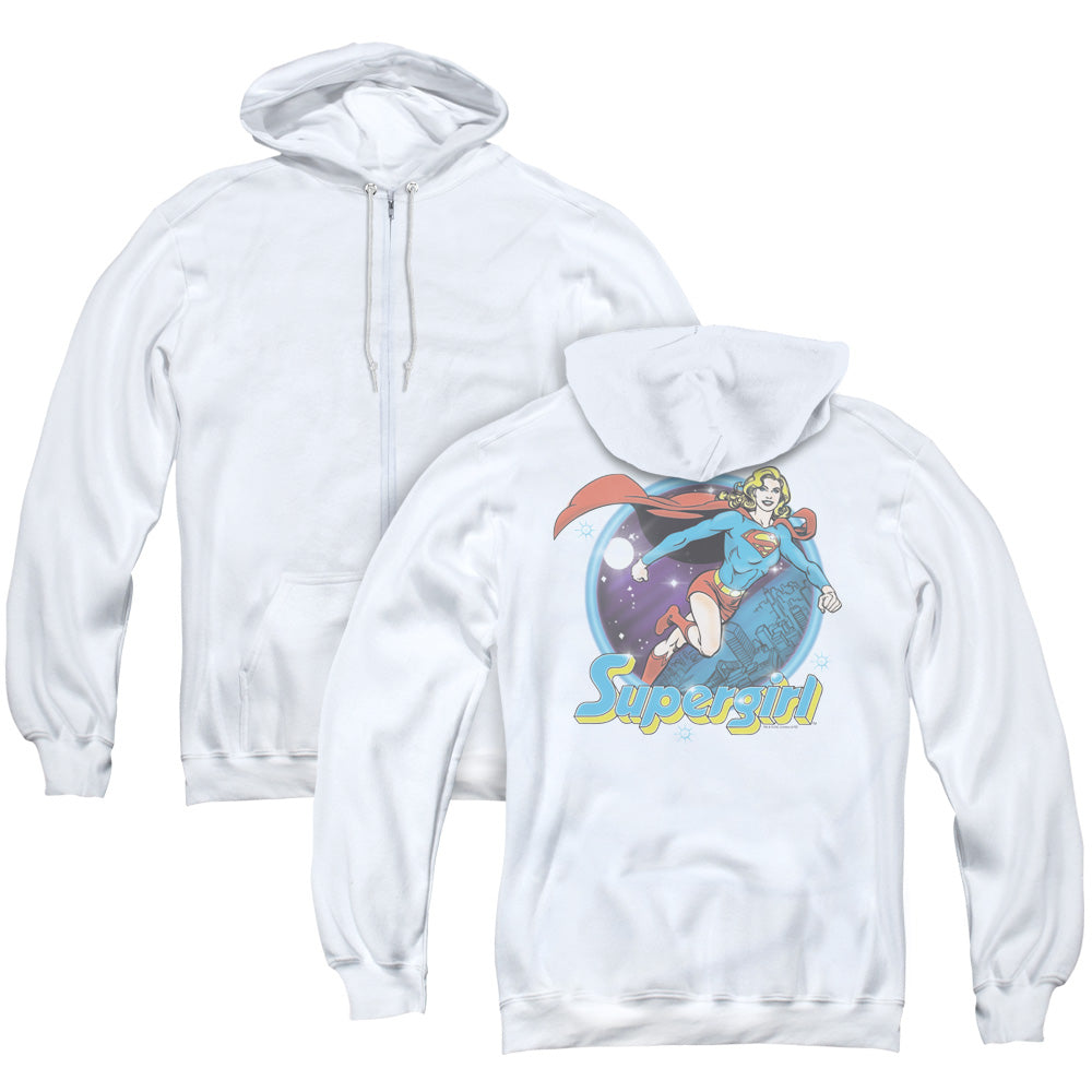 Superman Supergirl Airbrush Back Print Zipper Mens Hoodie White