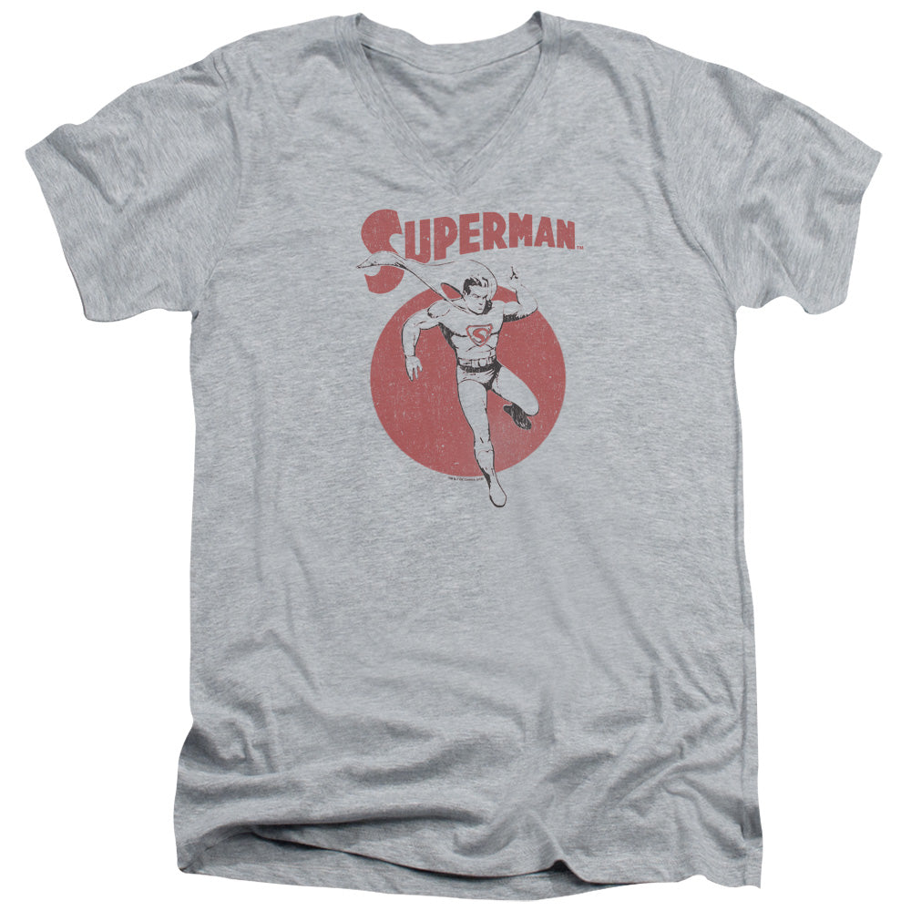 Superman Vintage Sphere Mens Slim Fit V Neck T Shirt Athletic Heather