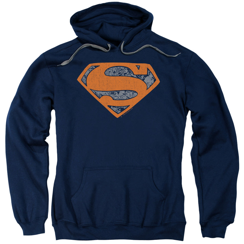 Superman Vintage Shield Collage Mens Hoodie Navy