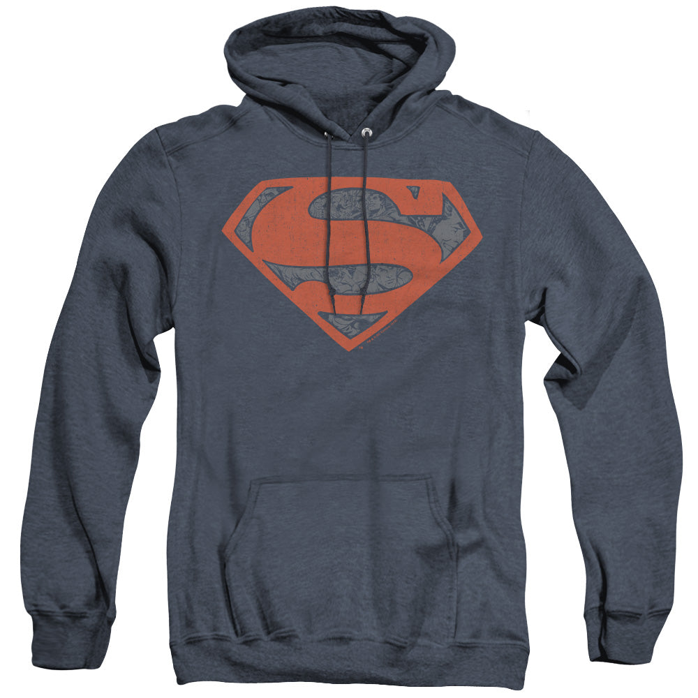 Superman Vintage Shield Collage Heather Mens Hoodie Navy