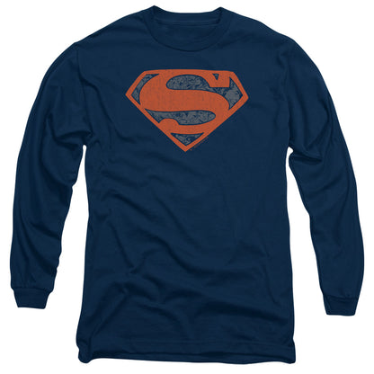 Superman Vintage Shield Collage Mens Long Sleeve Shirt Navy