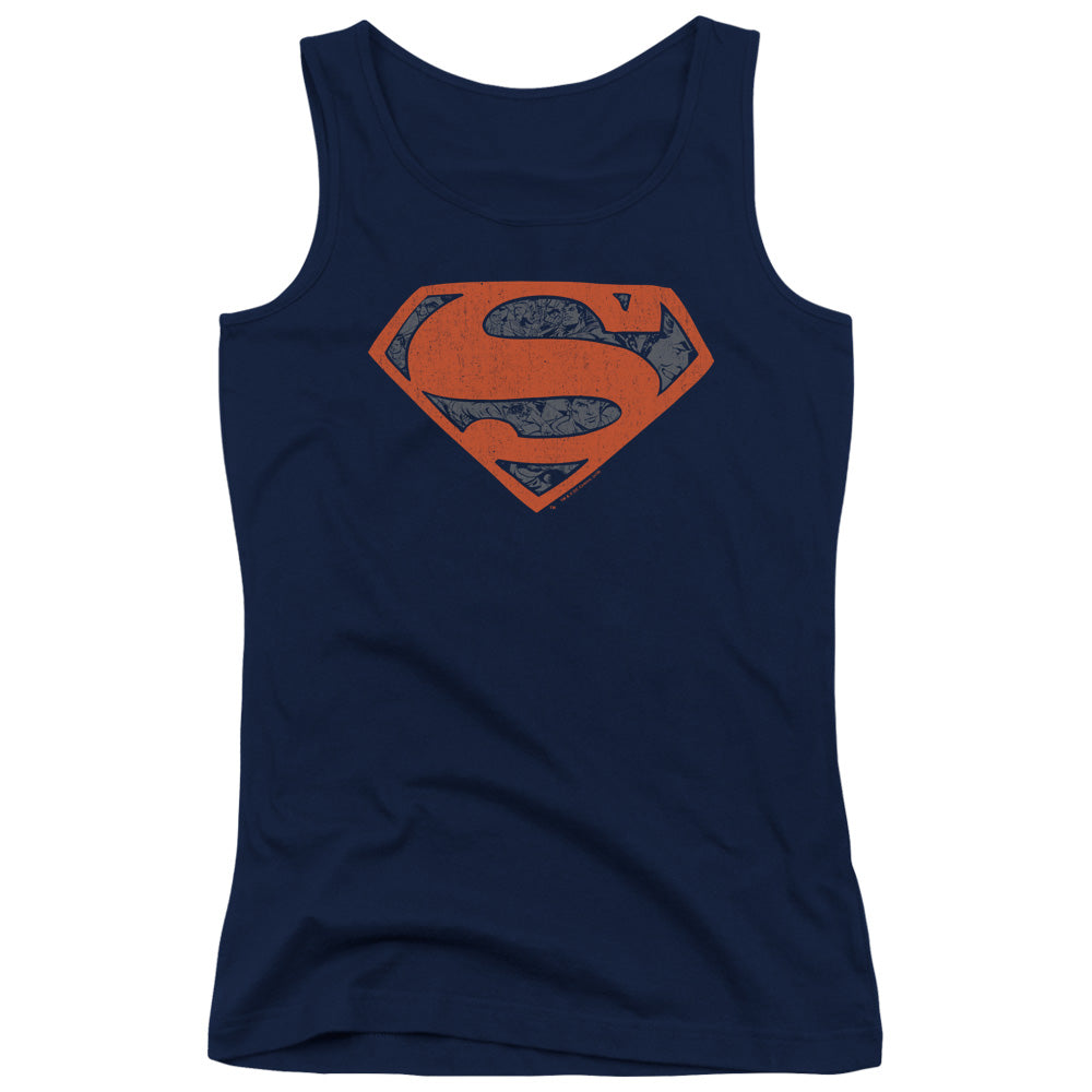 Superman Vintage Shield Collage Womens Tank Top Shirt Navy