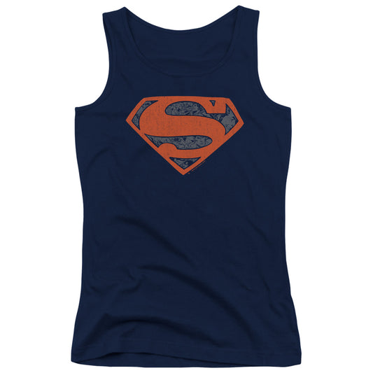 Superman Vintage Shield Collage Womens Tank Top Shirt Navy