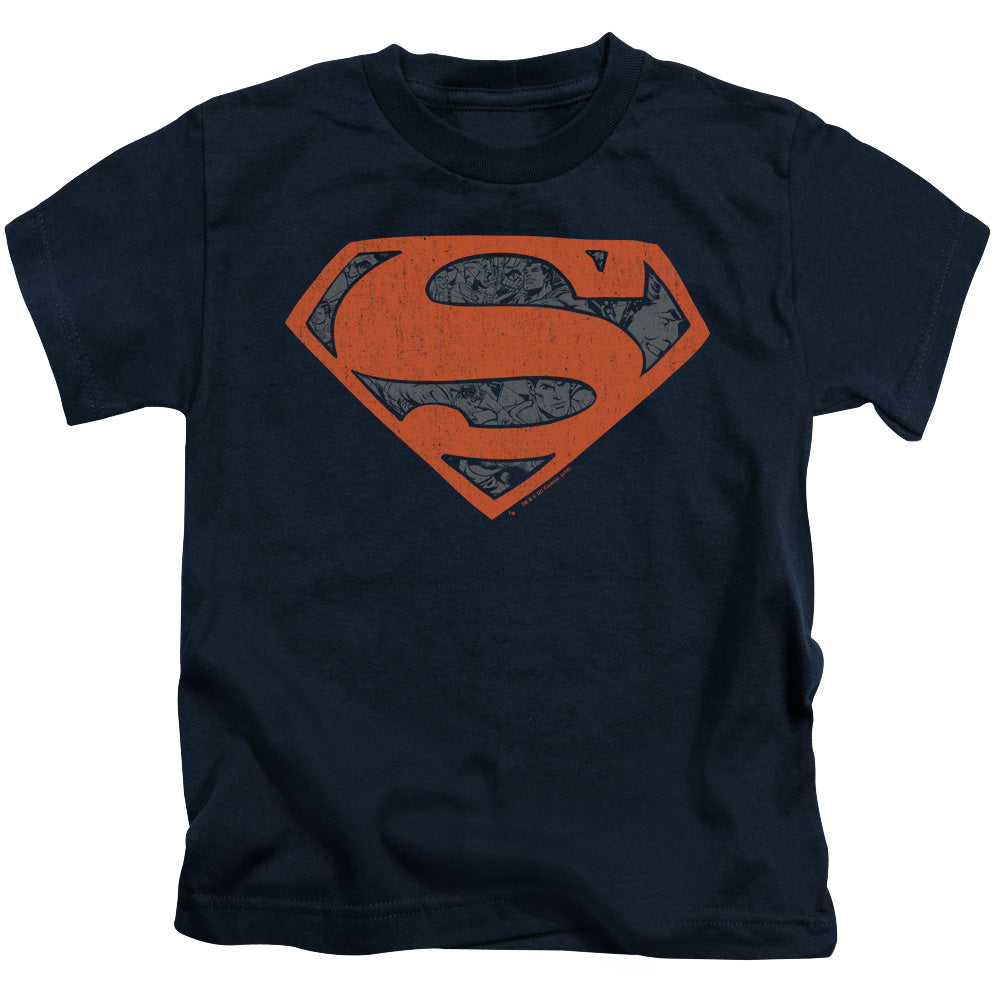 Superman Vintage Shield Collage Juvenile Kids Youth T Shirt Navy