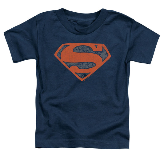 Superman Vintage Shield Collage Toddler Kids Youth T Shirt Navy