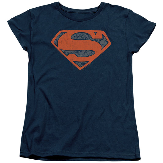 Superman Vintage Shield Collage Womens T Shirt Navy