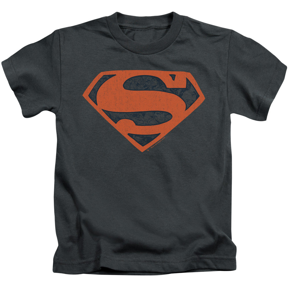 Superman Vintage Shield Collage Juvenile Kids Youth T Shirt Charcoal