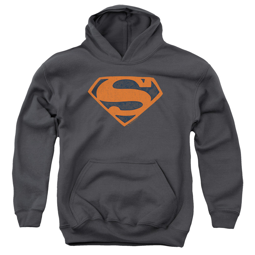 Superman Vintage Shield Collage Kids Youth Hoodie Charcoal