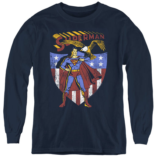 Superman All American Long Sleeve Kids Youth T Shirt Navy