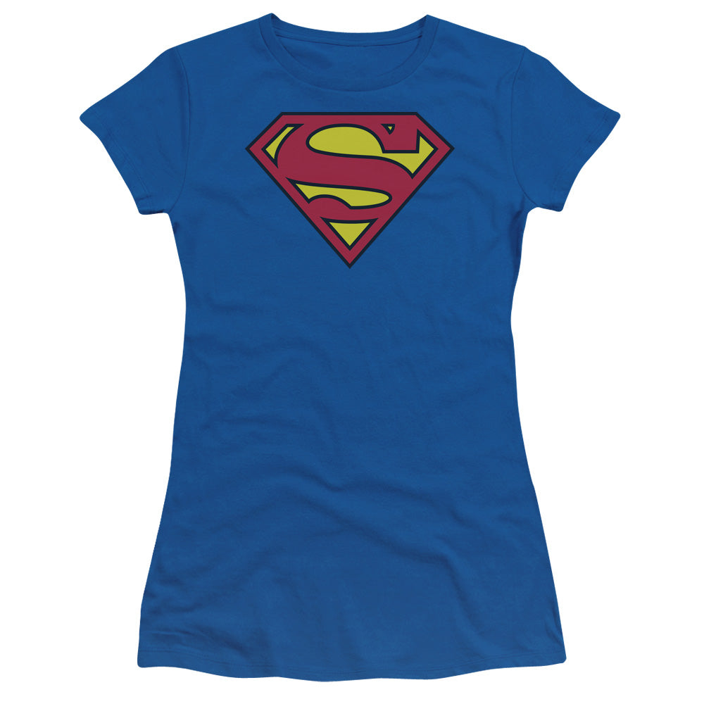 Superman Classic Logo Junior Sheer Cap Sleeve Womens T Shirt Royal Blue