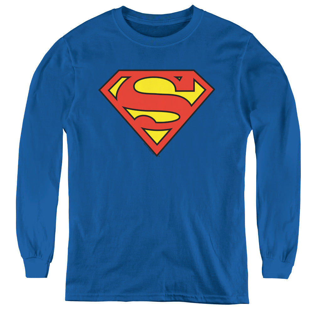 Superman Classic Logo Long Sleeve Kids Youth T Shirt Royal