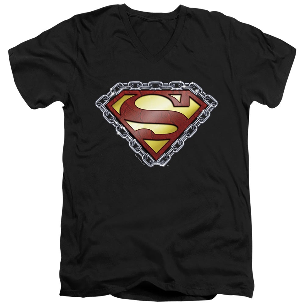 Superman Chained Shield S S Adult V Neck Black