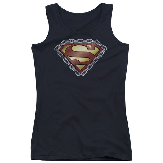 Superman Chained Shield Womens Tank Top Shirt Black