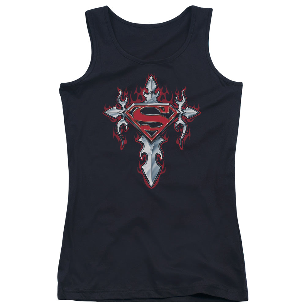 Superman Gothic Steel Logo Womens Tank Top Shirt Black