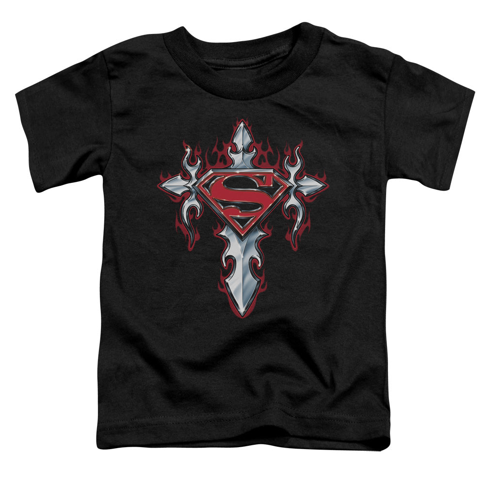 Superman Gothic Steel Logo Toddler Kids Youth T Shirt Black