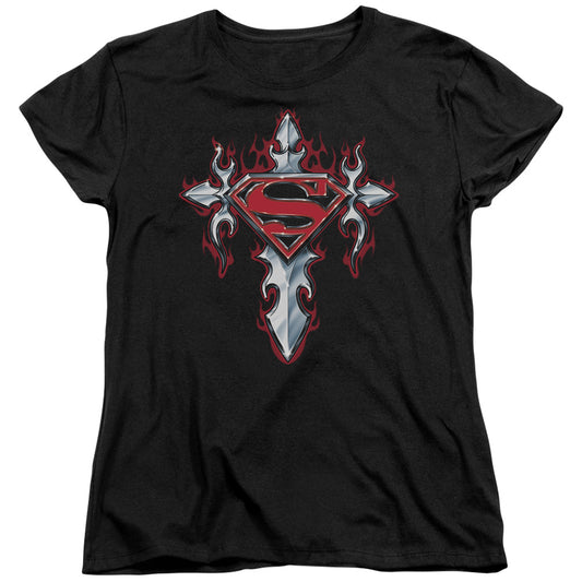 Superman Gothic Steel Logo Womens T Shirt Black