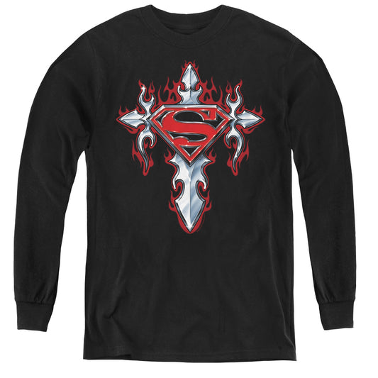 Superman Gothic Steel Logo Long Sleeve Kids Youth T Shirt Black