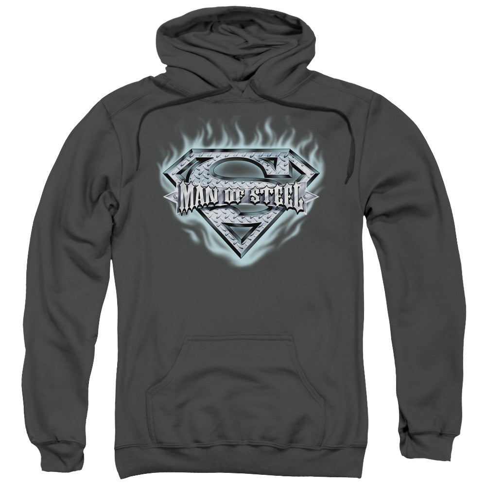 Superman Man Of Steel Shield Mens Hoodie Charcoal