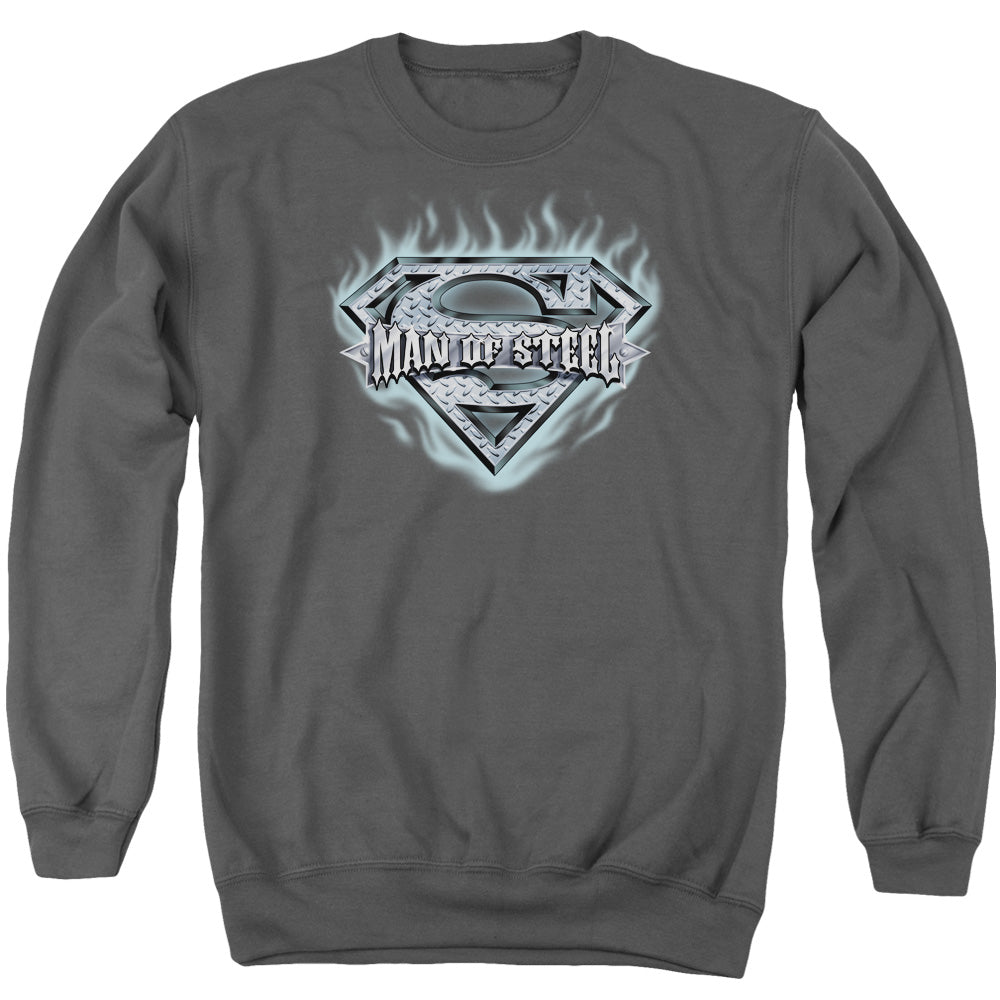 Superman Man Of Steel Shield Mens Crewneck Sweatshirt Charcoal