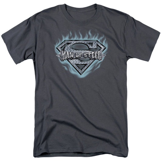 Superman Man Of Steel Shield Mens T Shirt Charcoal