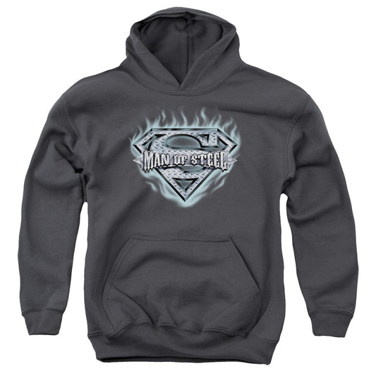 Superman Man Of Steel Shield Kids Youth Hoodie Charcoal