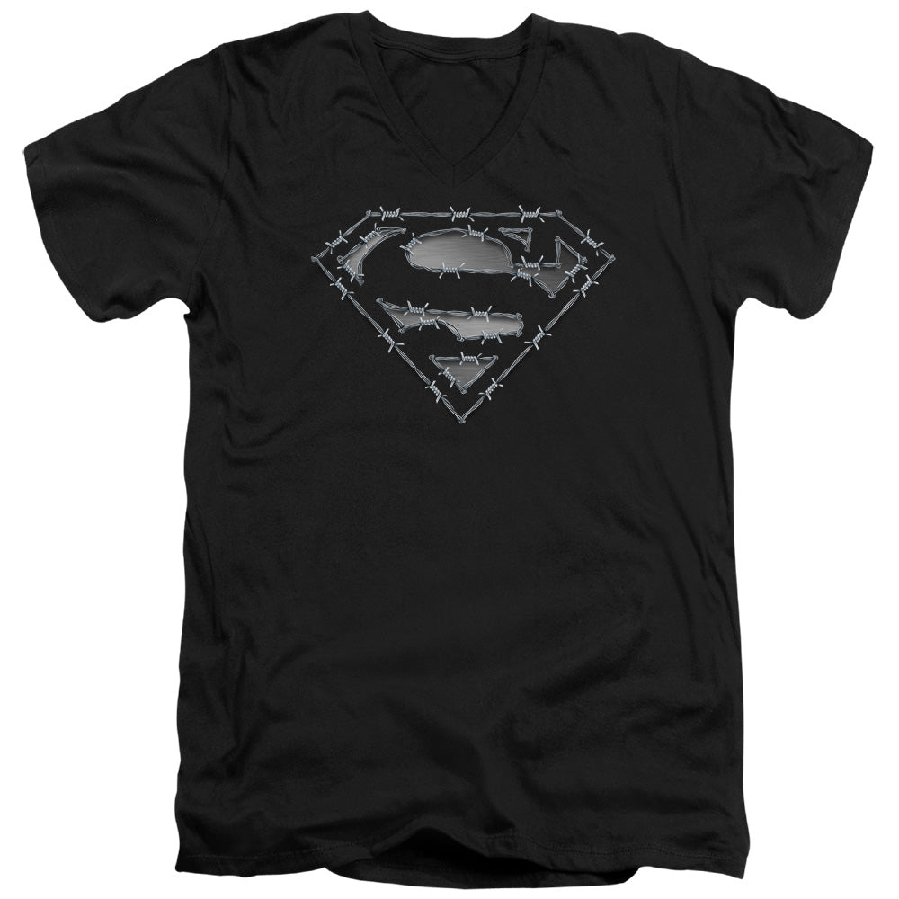 Superman Barbed Wire S S Adult V Neck Black