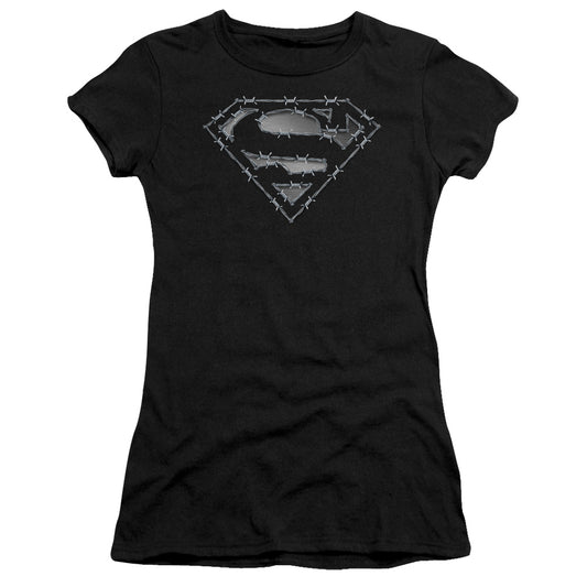 Superman Barbed Wire Junior Sheer Cap Sleeve Womens T Shirt Black