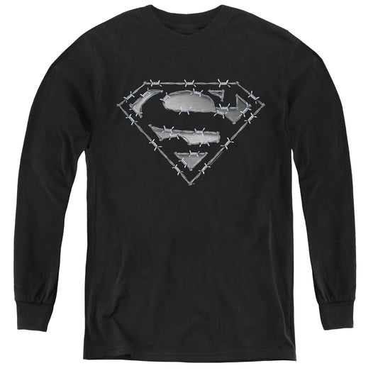 Superman Barbed Wire Long Sleeve Kids Youth T Shirt Black