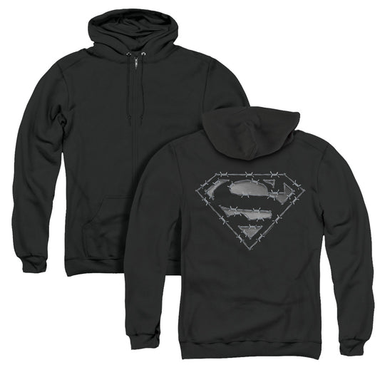 Superman Barbed Wire Back Print Zipper Mens Hoodie Black