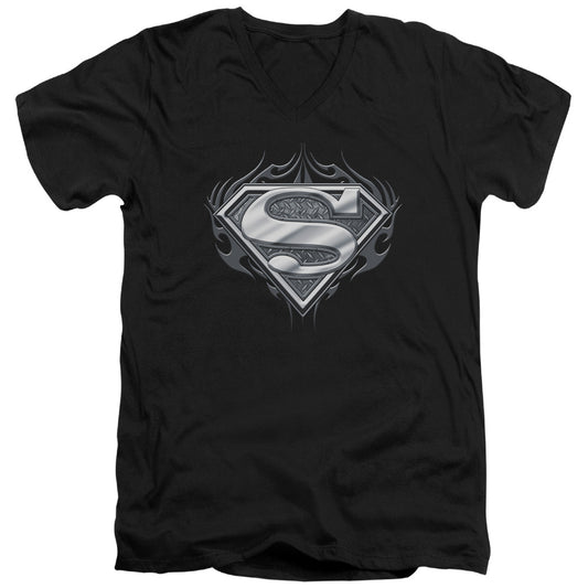 Superman Biker Metal S S Adult V Neck Black