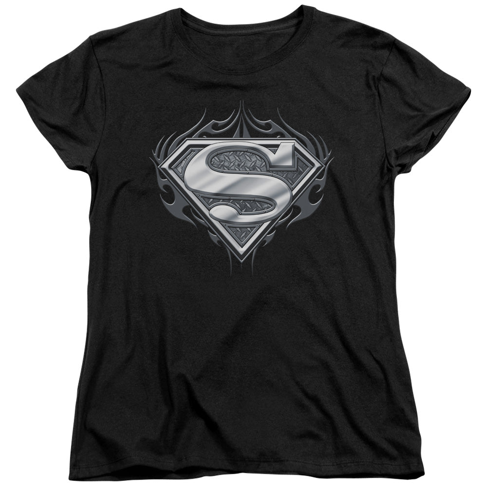 Superman Biker Metal Womens T Shirt Black