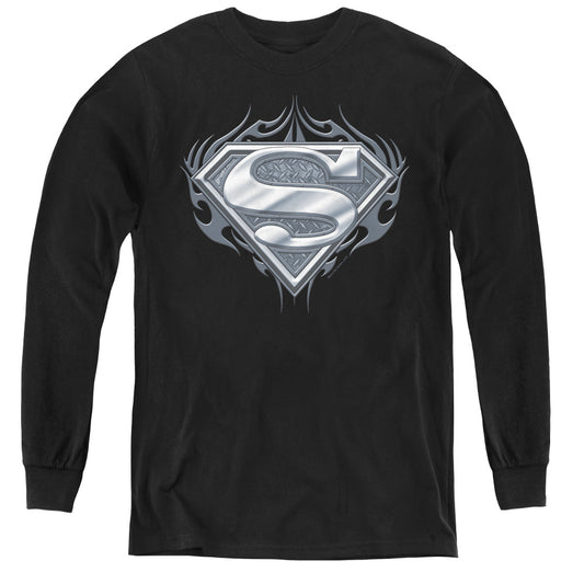 Superman Biker Metal Long Sleeve Kids Youth T Shirt Black