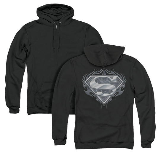 Superman Biker Metal Back Print Zipper Mens Hoodie Black