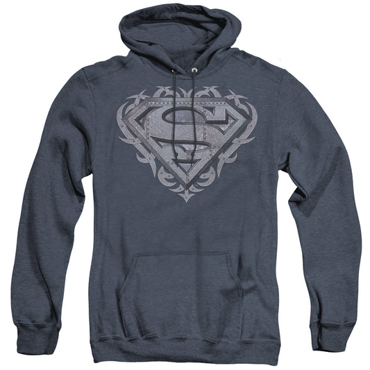 Superman Tribal Steel Shield Heather Mens Hoodie Navy