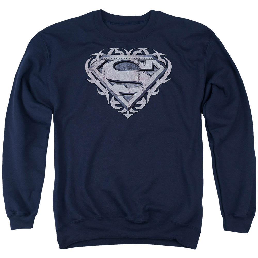 Superman Tribal Steel Shield Mens Crewneck Sweatshirt Navy