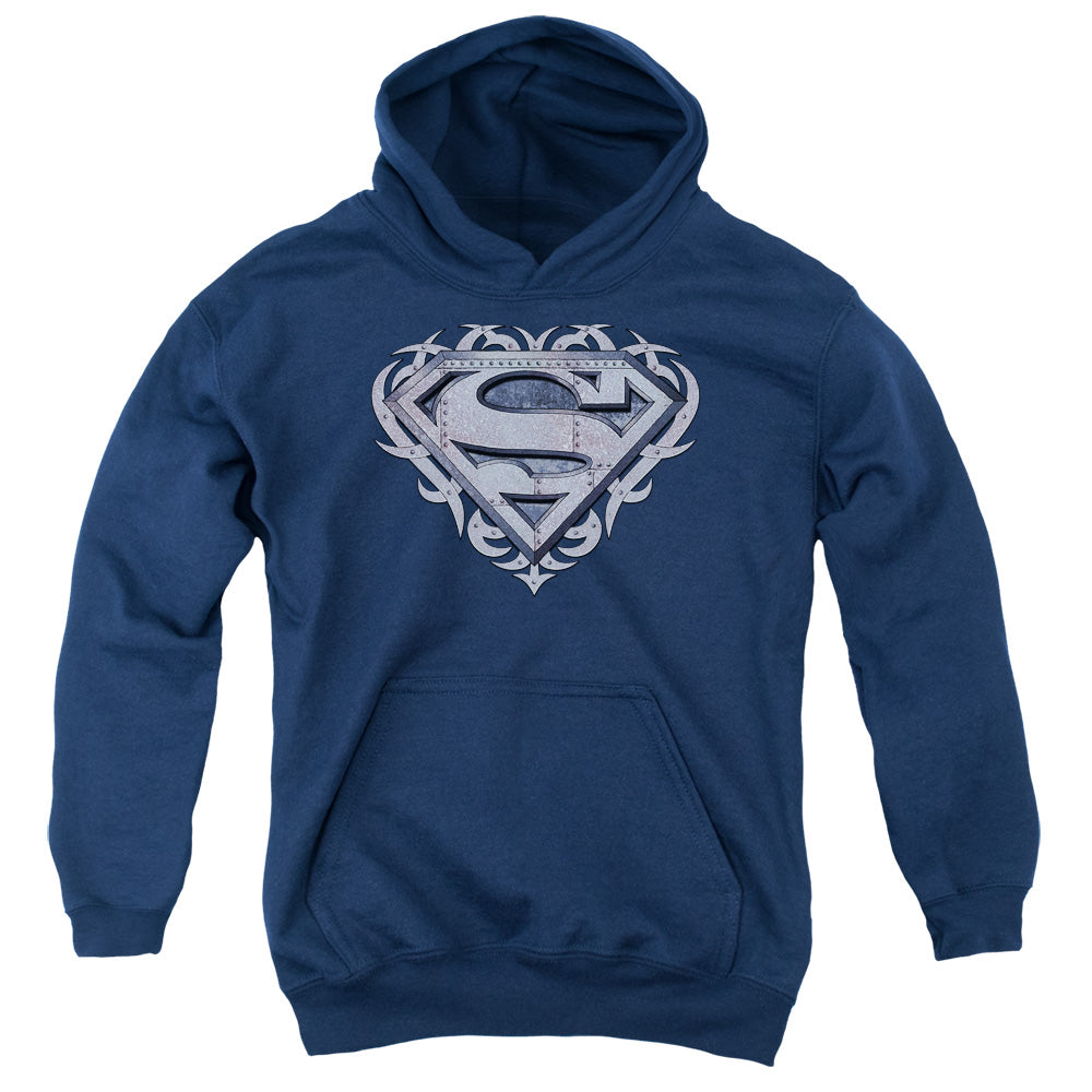 Superman Tribal Steel Shield Kids Youth Hoodie Navy