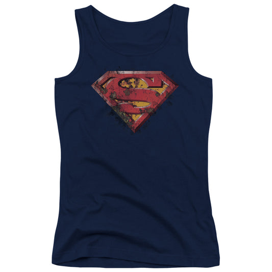 Superman Rusted Shield Womens Tank Top Shirt Navy