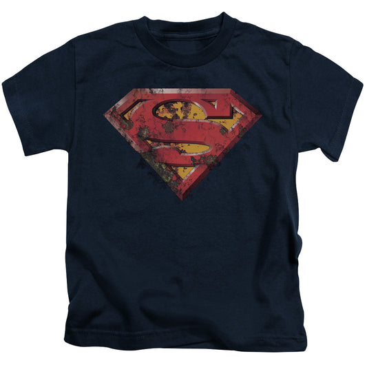 Superman Rusted Shield Juvenile Kids Youth T Shirt Navy