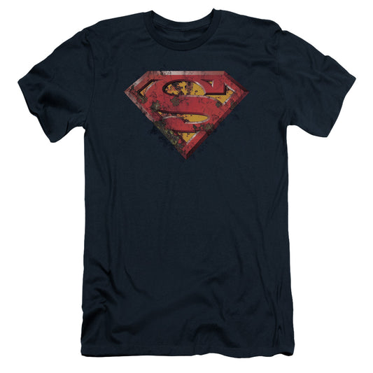 Superman Rusted Shield Slim Fit Mens T Shirt Navy