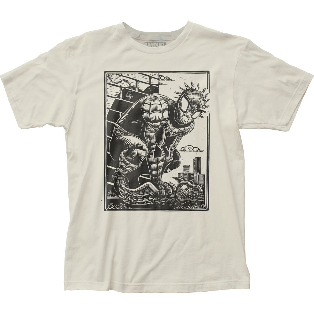 Spider-Man Woodcut Mens T Shirt Vintage White