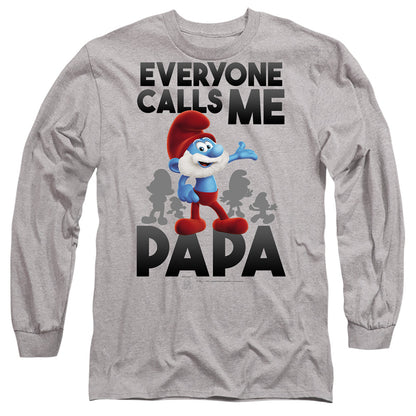 Smurfs Call Me Papa Smurf Mens Long Sleeve Shirt Athletic Heather Officially Licensed