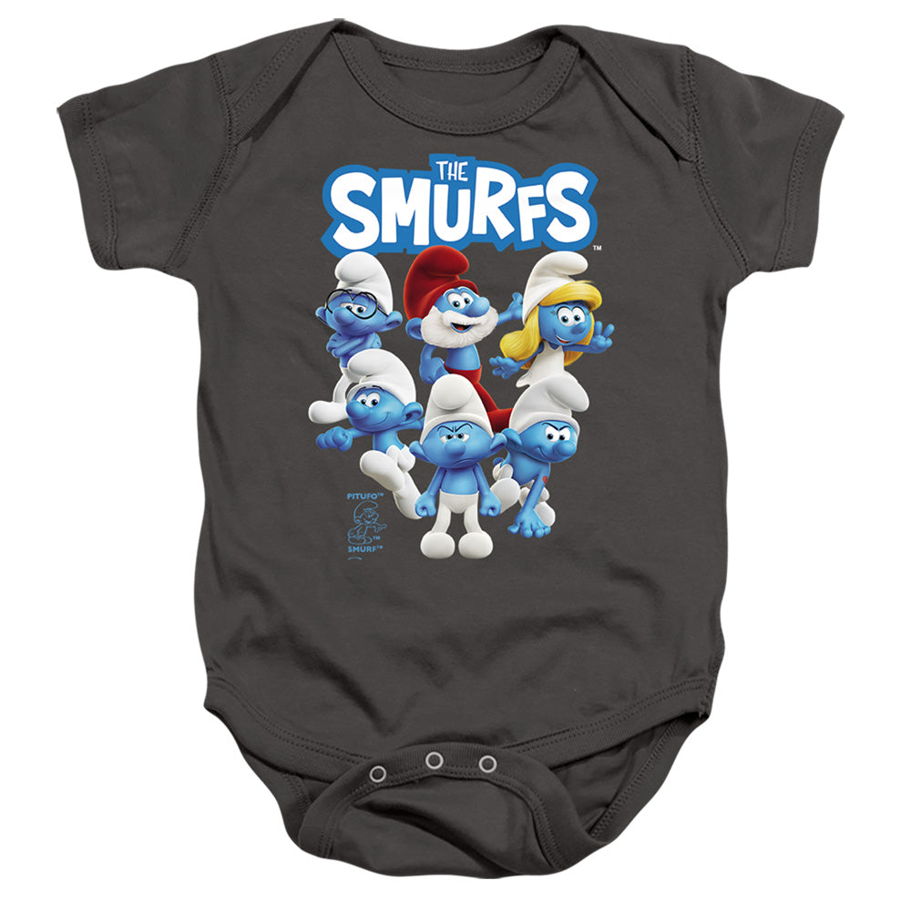 Smurfs Group Shot Infant Baby Snapsuit Charcoal