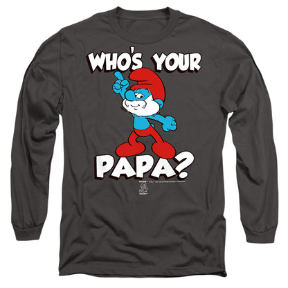 Smurfs Who'S Your Papa? Mens Long Sleeve Shirt Charcoal Officially Licensed